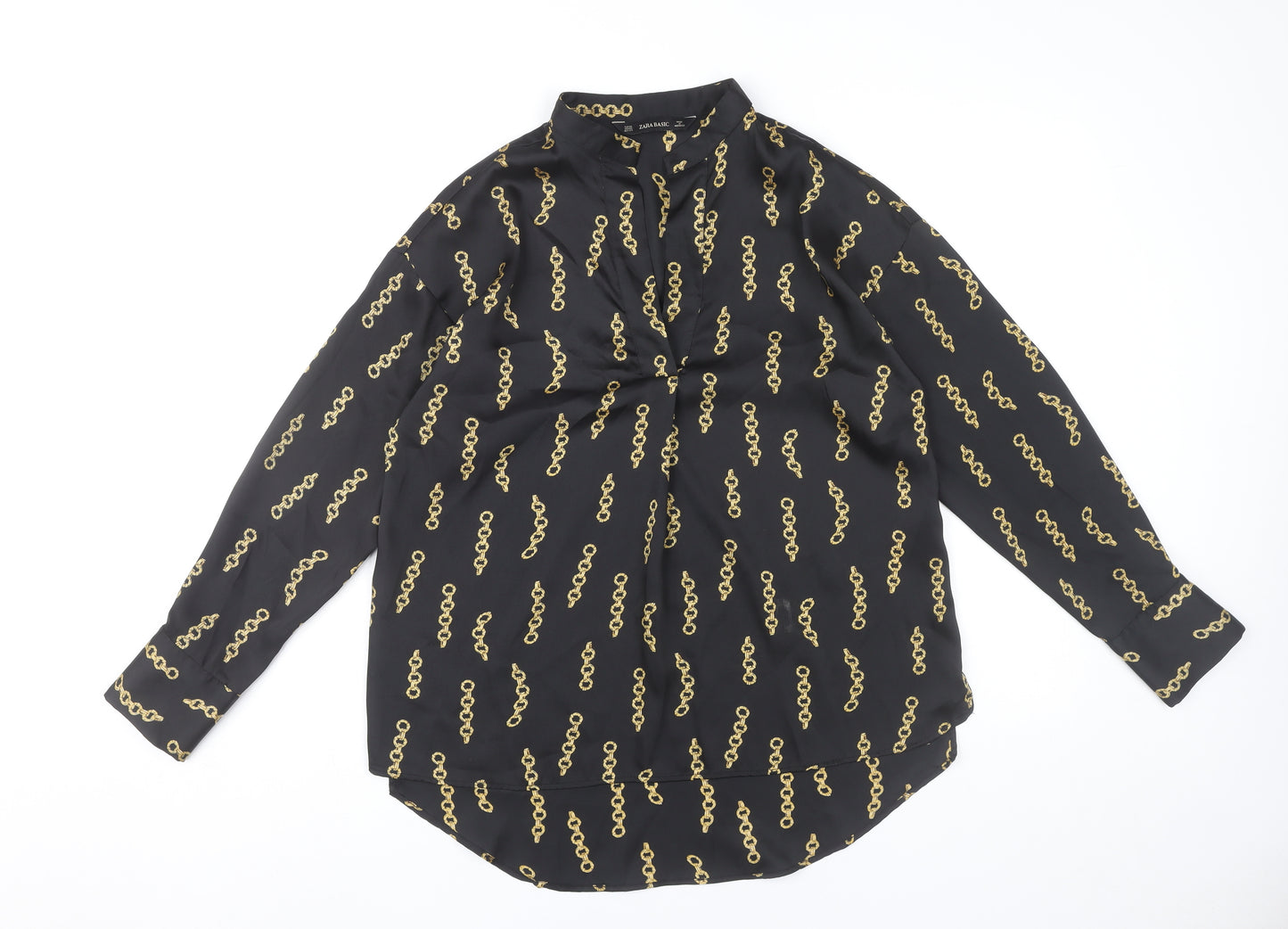 Zara Basic Women’s Black Gold Chain Print Blouse XS Long Sleeve