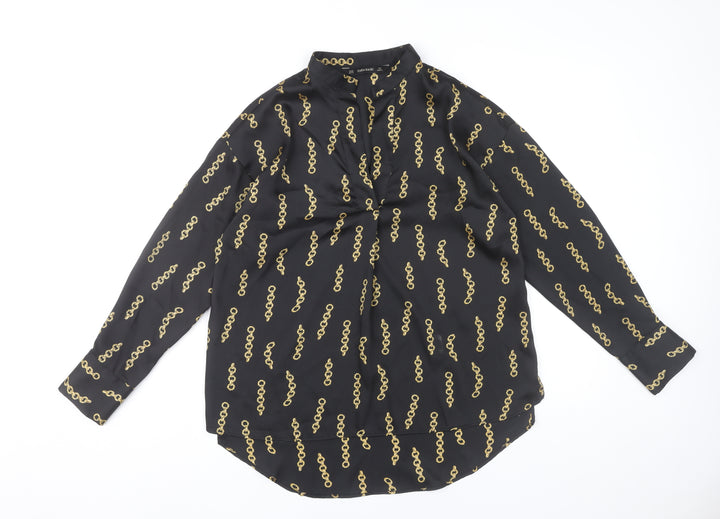 Zara Basic Women’s Black Gold Chain Print Blouse XS Long Sleeve