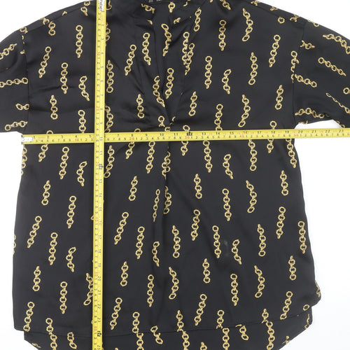 Zara Basic Women’s Black Gold Chain Print Blouse XS Long Sleeve