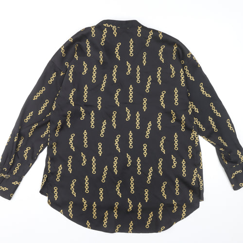 Zara Basic Women’s Black Gold Chain Print Blouse XS Long Sleeve