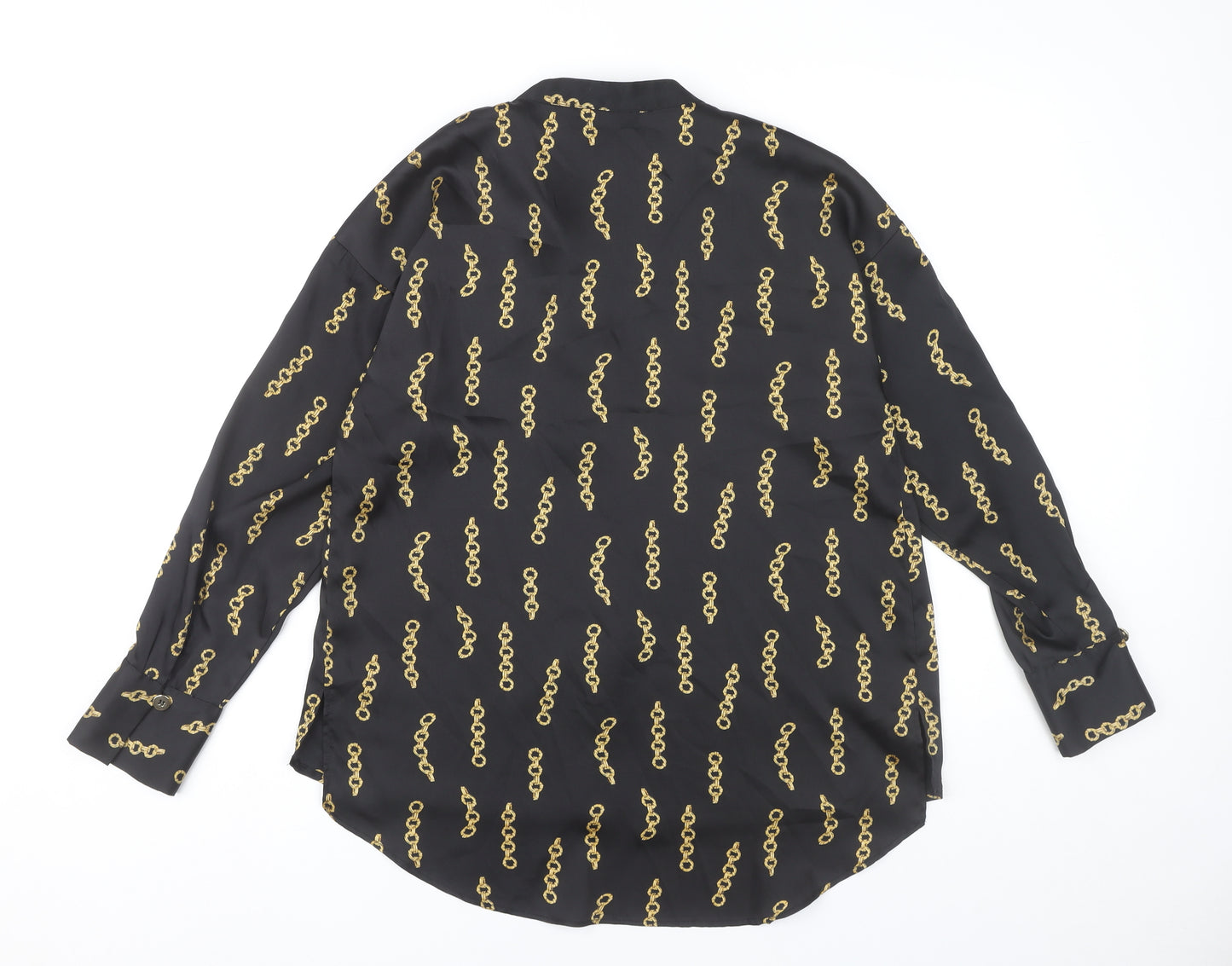 Zara Basic Women’s Black Gold Chain Print Blouse XS Long Sleeve