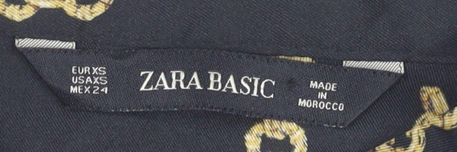 Zara Basic Women’s Black Gold Chain Print Blouse XS Long Sleeve