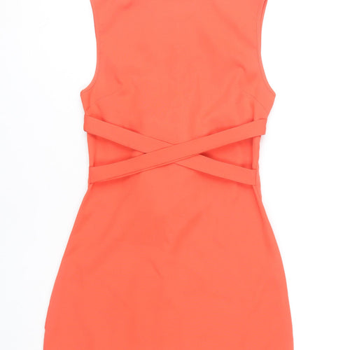 Missguided Women’s Orange Bodycon Short Dress Size 8 High Neck Cut Out