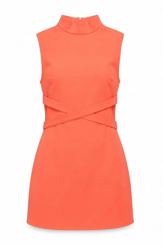 Missguided Women’s Orange Bodycon Short Dress Size 8 High Neck Cut Out