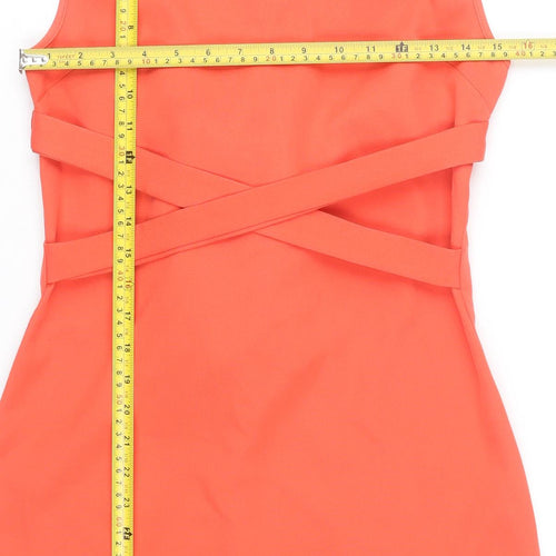Missguided Women’s Orange Bodycon Short Dress Size 8 High Neck Cut Out