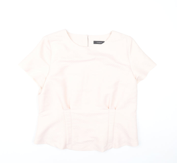 Marks and Spencer Women Pink Blouse UK 14 Short Sleeve Work Top