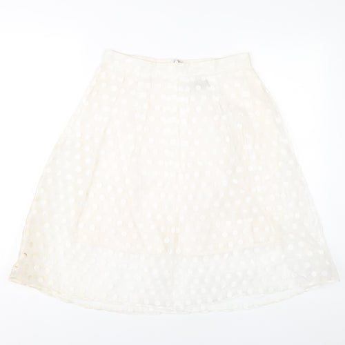 FAI Women’s Ivory A-Line Polka Dot Skirt Size 12 Knee Length