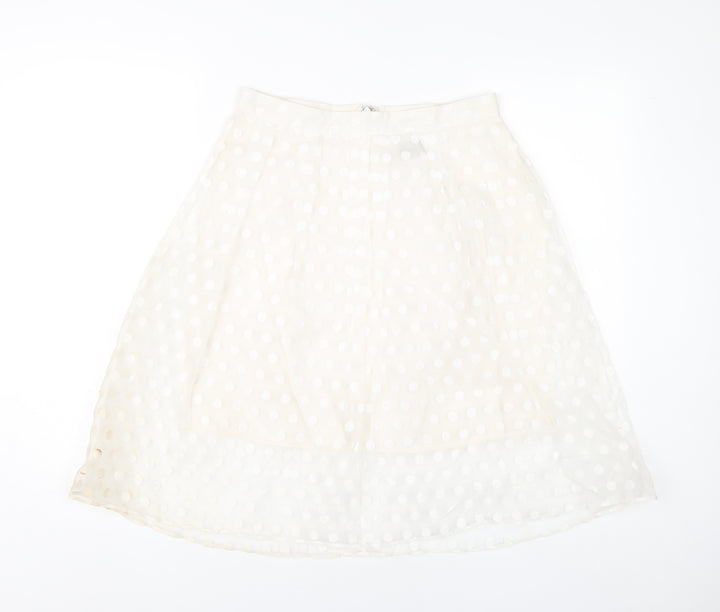 FAI Women’s Ivory A-Line Polka Dot Skirt Size 12 Knee Length