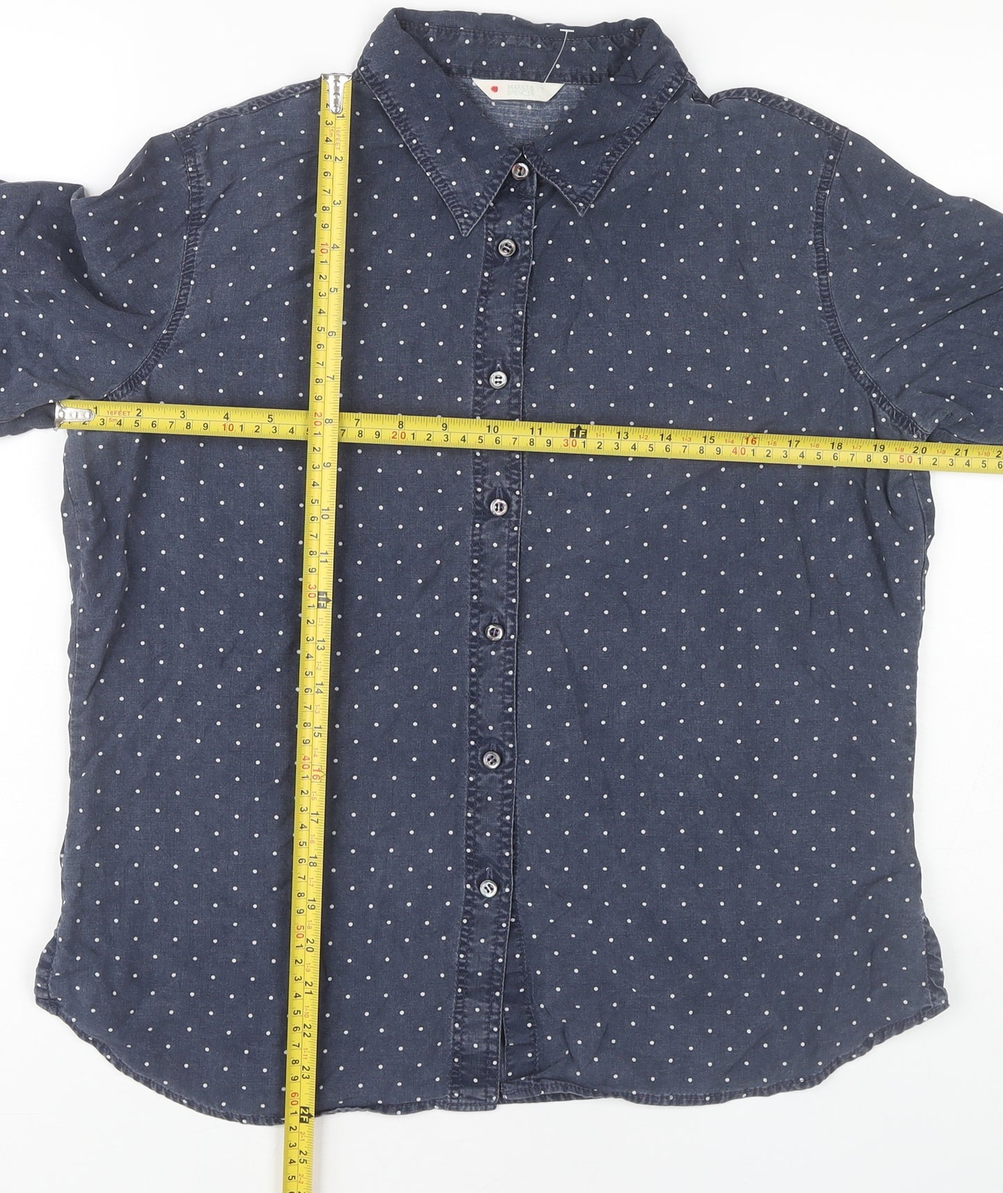 Marks and Spencer Women Blue Polka Dot Button-Up Shirt UK 14