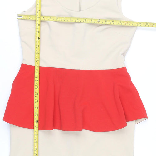 New Look Women’s Beige Red Peplum Bodycon Dress Size 14
