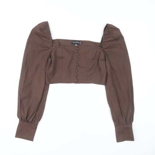 PrettyLittleThing Womens Brown Puff Sleeve Cropped Blouse UK 8