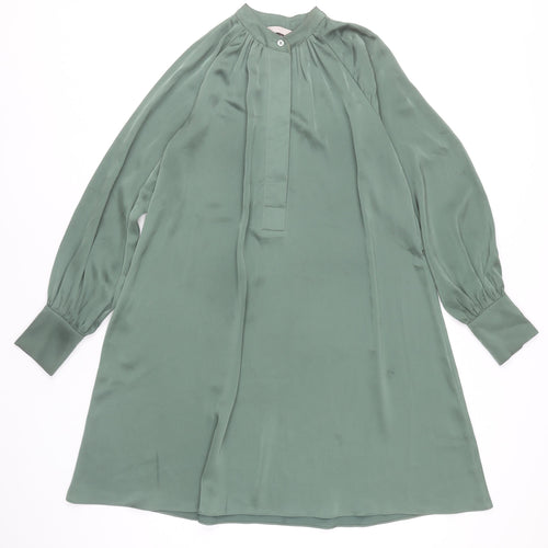 H&M Women Green Shift Dress XS Long Sleeve Polyester Knee Length