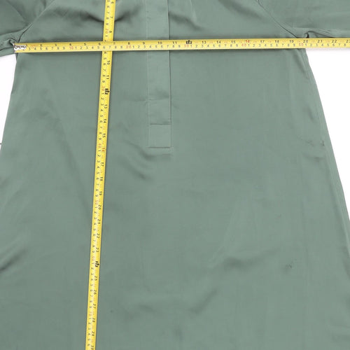 H&M Women Green Shift Dress XS Long Sleeve Polyester Knee Length