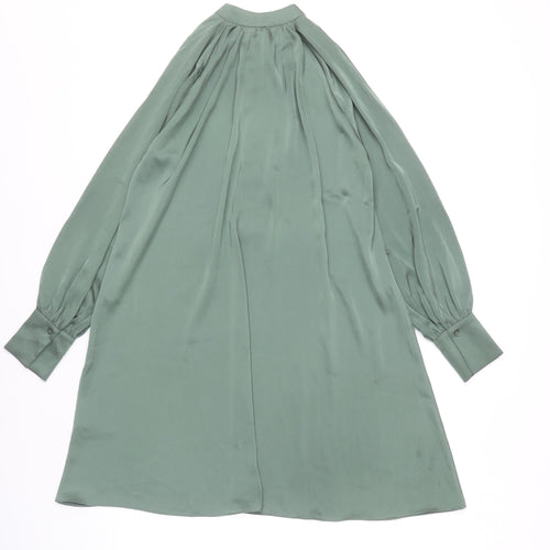H&M Women Green Shift Dress XS Long Sleeve Polyester Knee Length