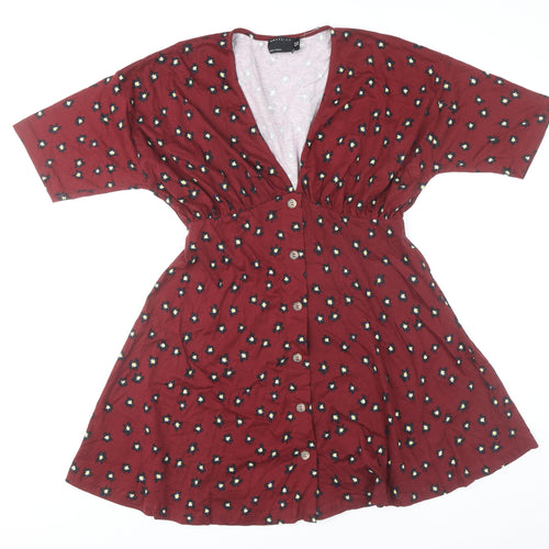 ASOS DESIGN Women’s Red Floral A-Line Button Dress UK 10
