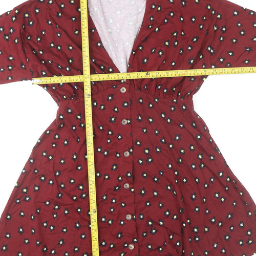 ASOS DESIGN Women’s Red Floral A-Line Button Dress UK 10