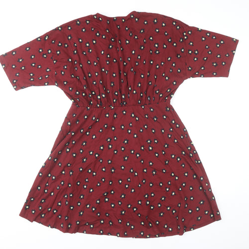 ASOS DESIGN Women’s Red Floral A-Line Button Dress UK 10