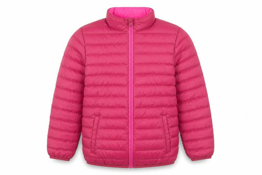 Front view of Hdj Kids girls’ pink 9-10 years puffer jacket lightweight down coat