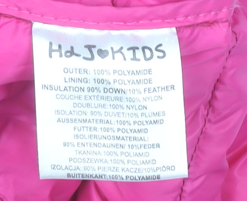 Hdj Kids Girls Pink 9-10 Years Puffer Jacket Lightweight Down Coat