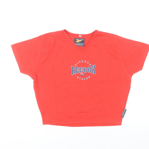 Reebok Womens Red Cropped V-Neck T-Shirt Size 12 Sports Style