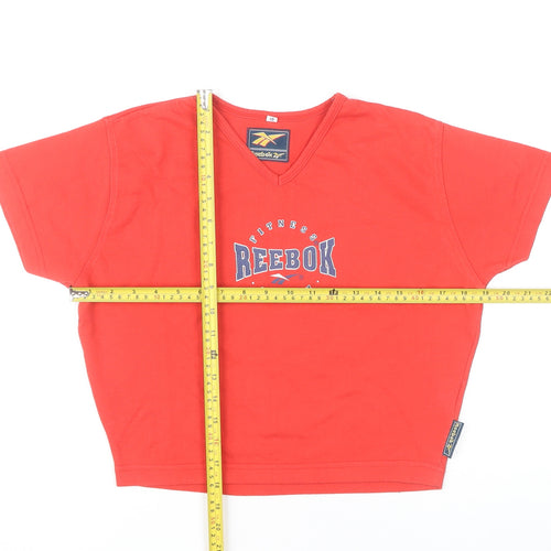 Reebok Womens Red Cropped V-Neck T-Shirt Size 12 Sports Style