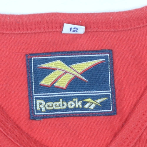 Reebok Womens Red Cropped V-Neck T-Shirt Size 12 Sports Style
