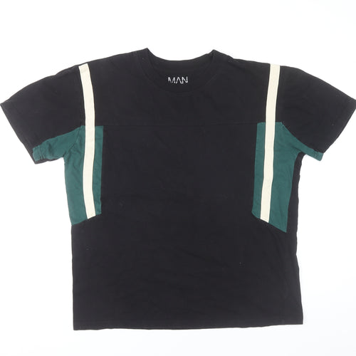 BoohooMAN Men’s Black Green White Colourblock Cotton T-Shirt Size S