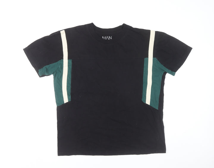 BoohooMAN Men’s Black Green White Colourblock Cotton T-Shirt Size S