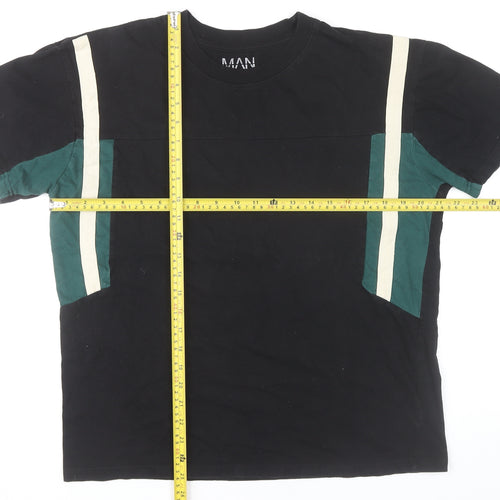 BoohooMAN Men’s Black Green White Colourblock Cotton T-Shirt Size S