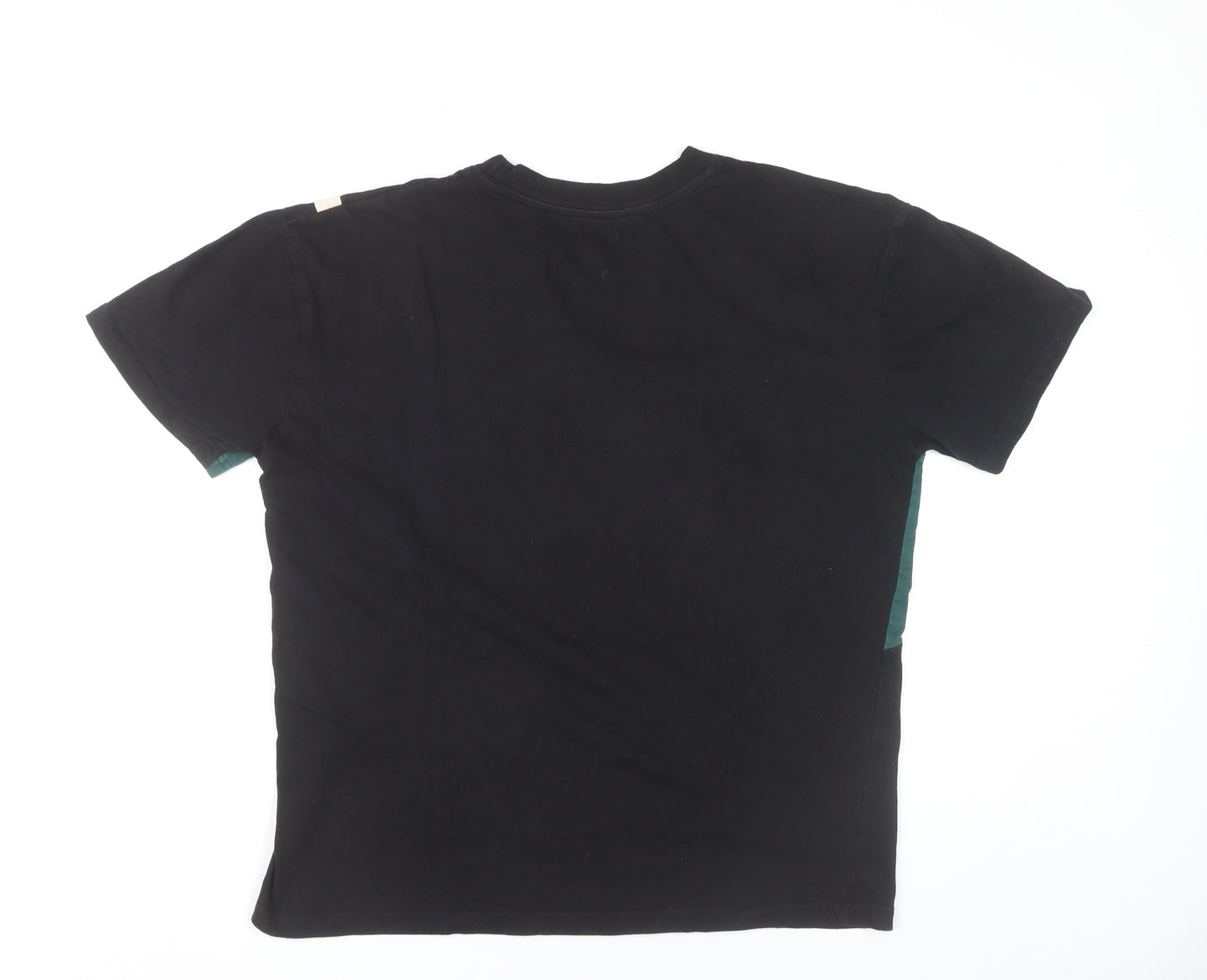 BoohooMAN Men’s Black Green White Colourblock Cotton T-Shirt Size S