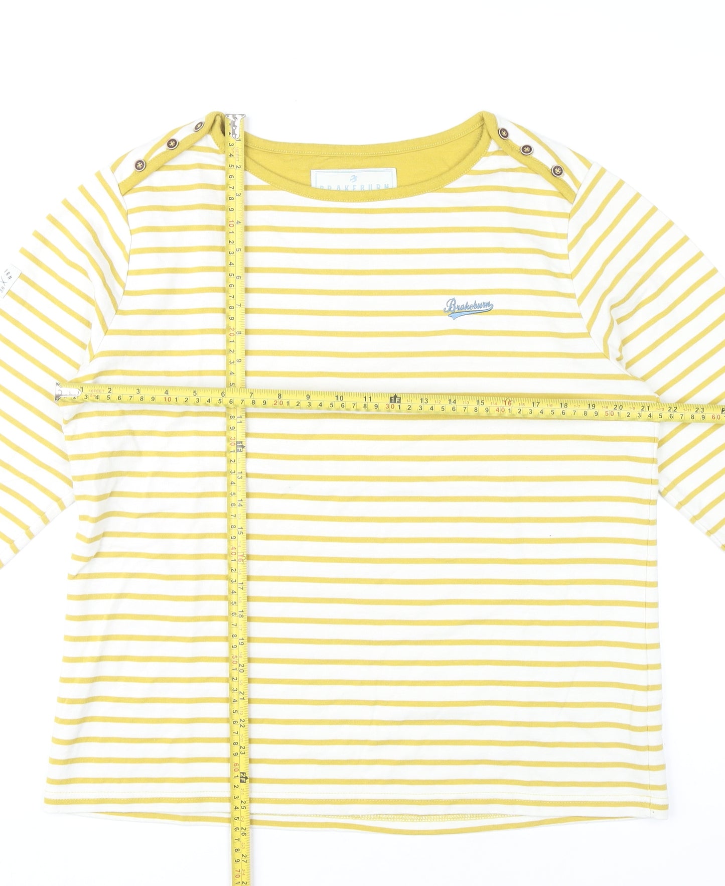 Brakeburn Womens Yellow Striped Nautical Cotton Blend Long Sleeve T-Shirt Size 14