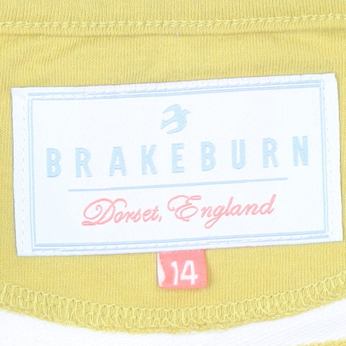 Brakeburn Womens Yellow Striped Nautical Cotton Blend Long Sleeve T-Shirt Size 14