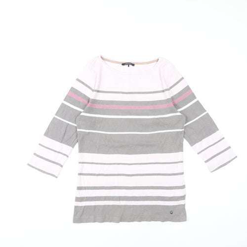 Olsen Women’s Pink Grey White Striped 3/4 Sleeve Cotton T-Shirt Size 12