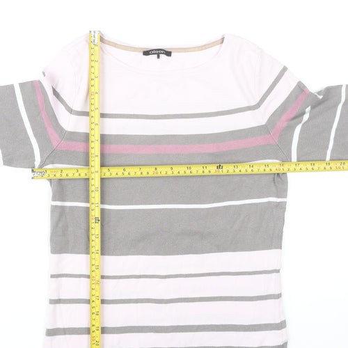 Olsen Women’s Pink Grey White Striped 3/4 Sleeve Cotton T-Shirt Size 12