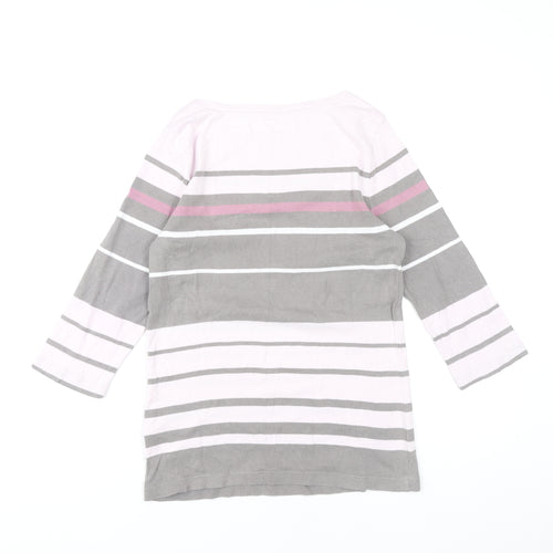Olsen Women’s Pink Grey White Striped 3/4 Sleeve Cotton T-Shirt Size 12