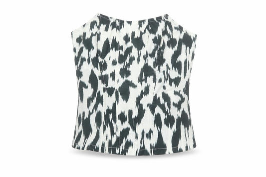 Front view of Missguided Women’s Black White Animal Print Halter Tank Top, size UK 8