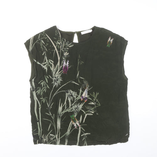 Coster Copenhagen Womens Green Sleeveless Floral Embroidered Blouse Size 8