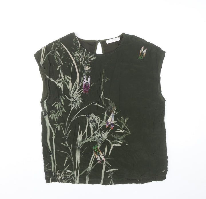 Coster Copenhagen Womens Green Sleeveless Floral Embroidered Blouse Size 8