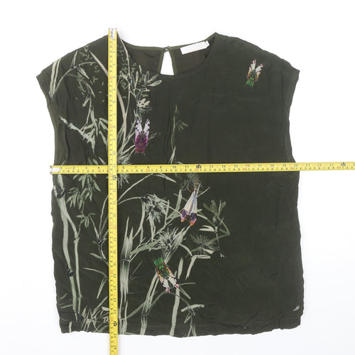 Coster Copenhagen Womens Green Sleeveless Floral Embroidered Blouse Size 8