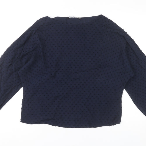 Zara Womens Blue Polka Dot Long Sleeve Tunic Blouse Size S