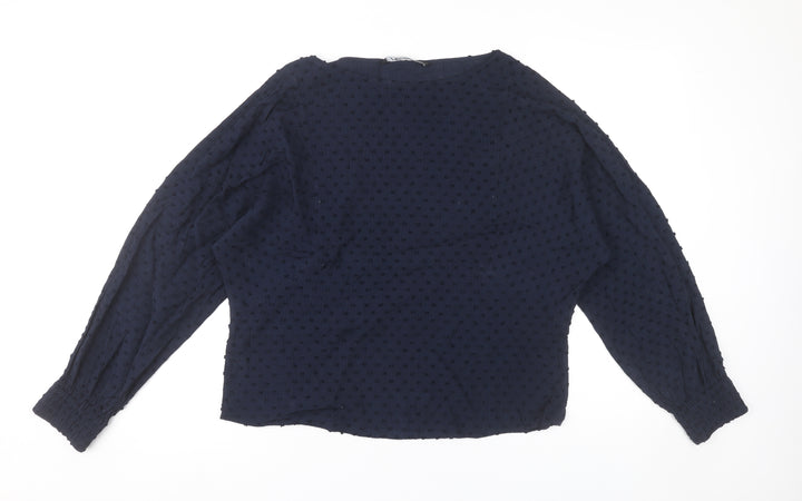 Zara Womens Blue Polka Dot Long Sleeve Tunic Blouse Size S