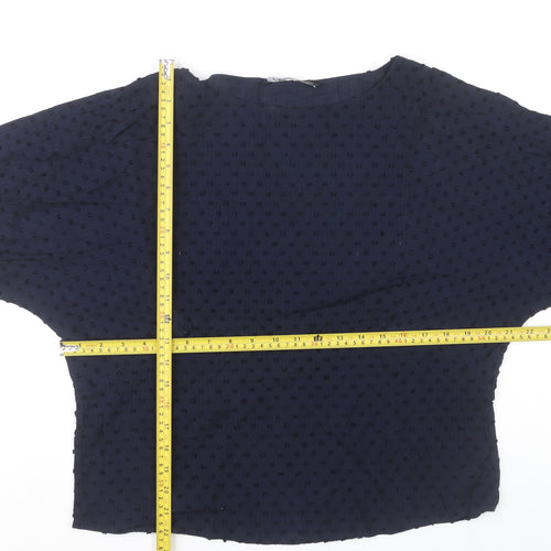 Zara Womens Blue Polka Dot Long Sleeve Tunic Blouse Size S