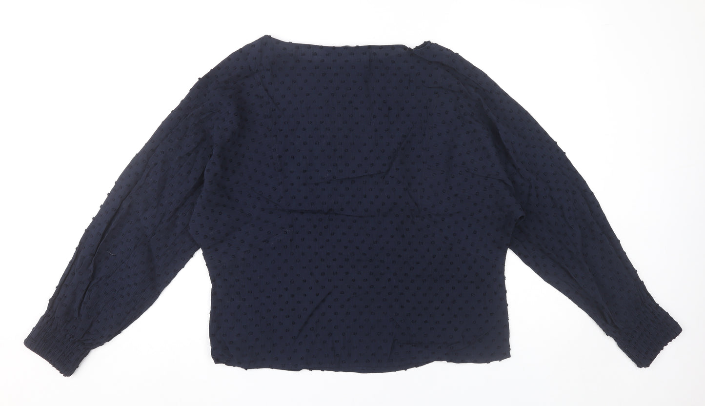 Zara Womens Blue Polka Dot Long Sleeve Tunic Blouse Size S