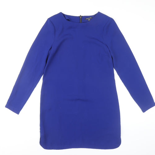 Warehouse Women’s Blue Shift Dress Size 10 Long Sleeve Zip Back