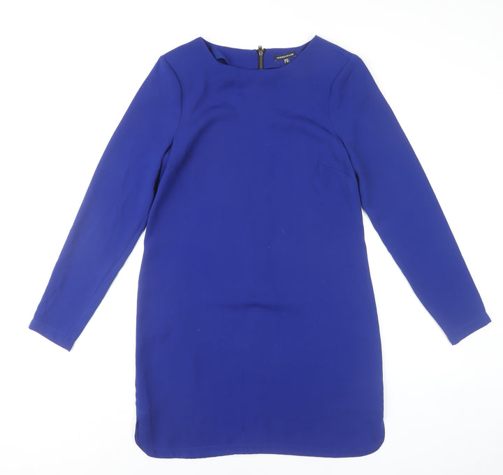 Warehouse Women’s Blue Shift Dress Size 10 Long Sleeve Zip Back