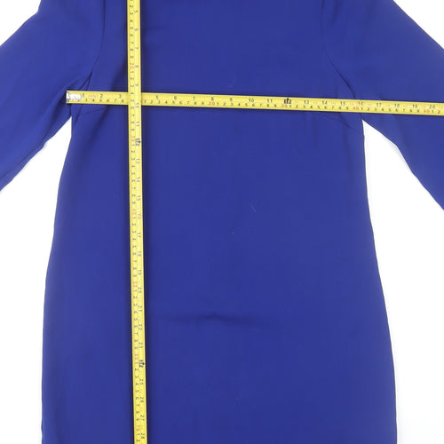 Warehouse Women’s Blue Shift Dress Size 10 Long Sleeve Zip Back