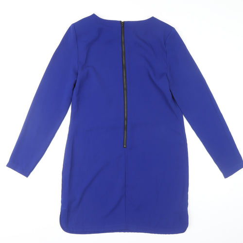 Warehouse Women’s Blue Shift Dress Size 10 Long Sleeve Zip Back