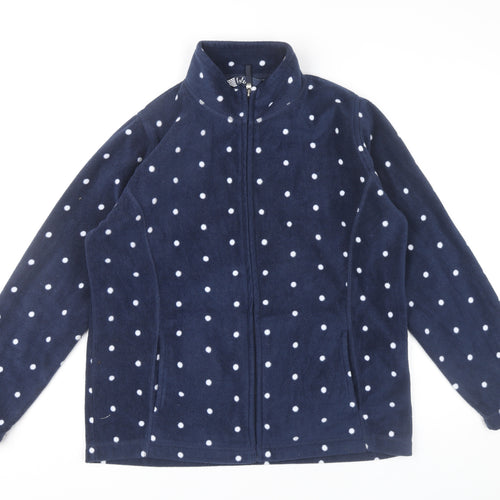 Isle Women Blue Polka Dot Fleece Zip Jacket Size 14
