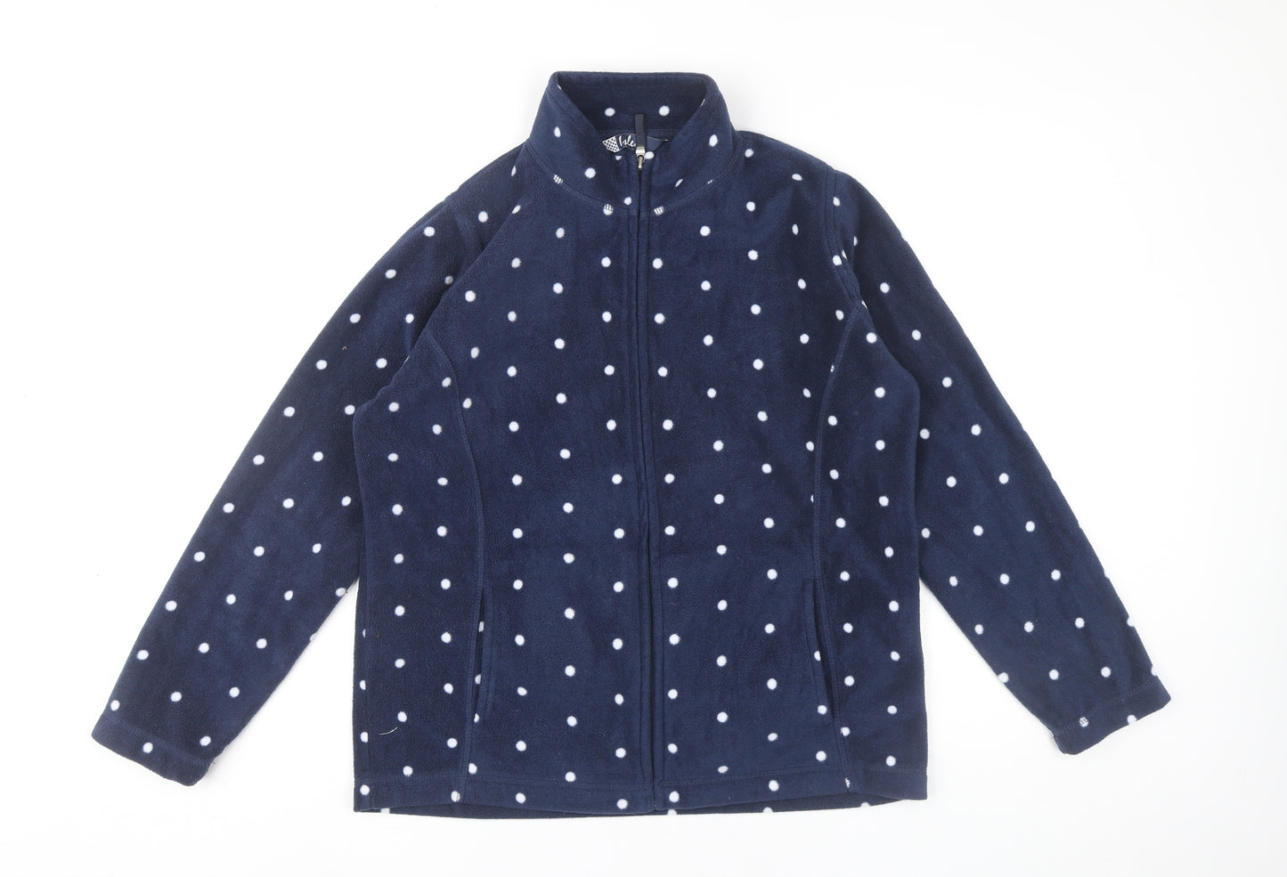 Isle Women Blue Polka Dot Fleece Zip Jacket Size 14