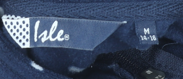 Isle Women Blue Polka Dot Fleece Zip Jacket Size 14